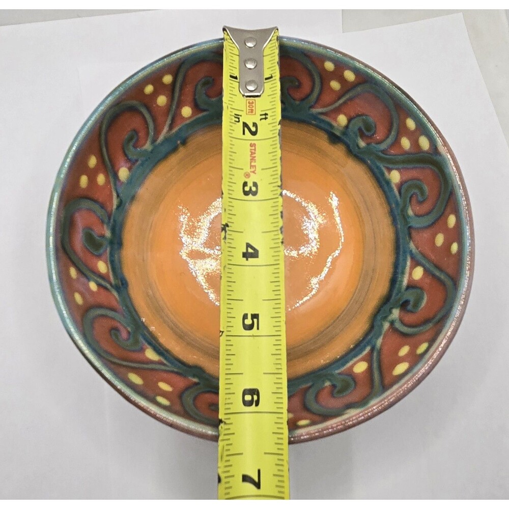 Earthworks Barbados Salad Bowl 6.5" Orange & Turquoise Stoneware Spiral Dot - Picture 11 of 13